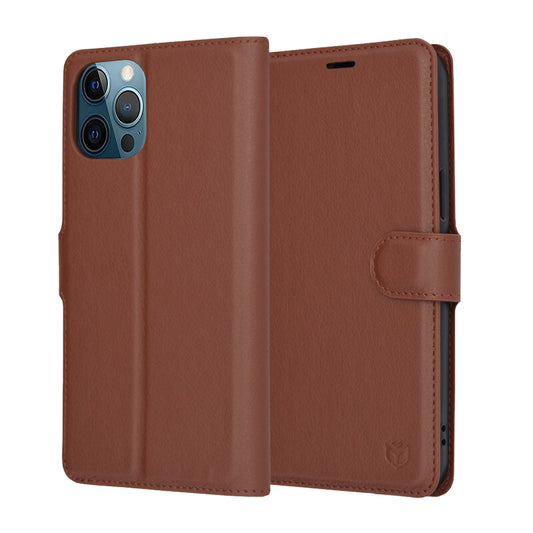 Tok Apple iPhone 12 Pro Max-hoz, Techsuit, bőr folio, barna