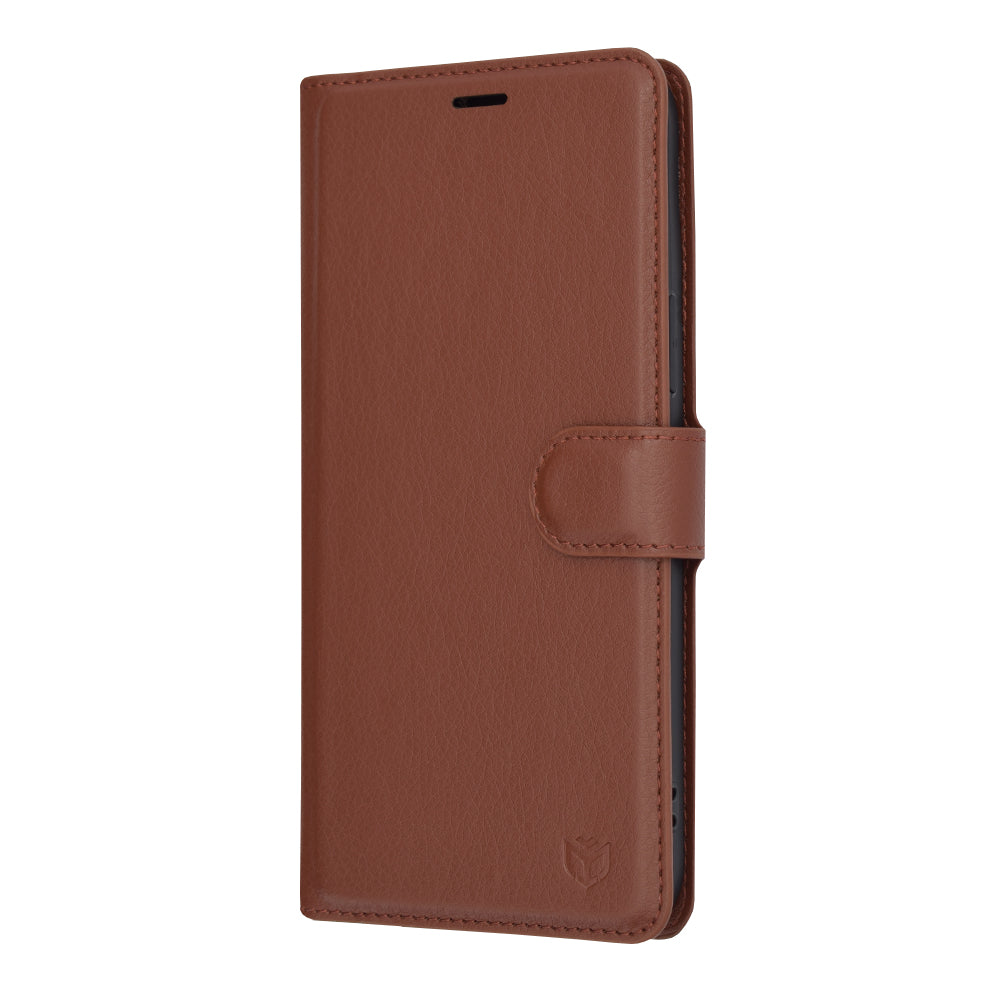 Tok Apple iPhone 13 Pro Max-hoz, Techsuit, bőr folio, barna