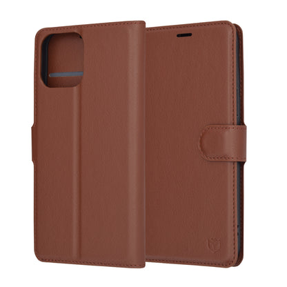 Tok Apple iPhone 13 Pro Max-hoz, Techsuit, bőr folio, barna