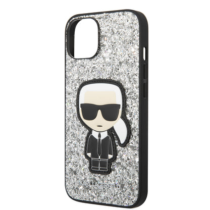 Tok Apple iPhone 14-hez, Karl Lagerfeld, Glitter Flakes Ikonik Karl, Ezüst