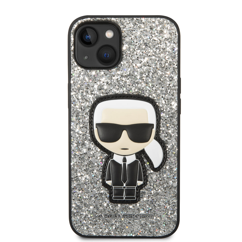 Tok Apple iPhone 14-hez, Karl Lagerfeld, Glitter Flakes Ikonik Karl, Ezüst
