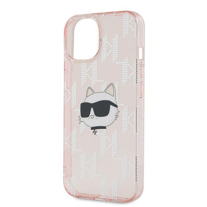 Tok Apple iPhone 14-hez, Karl Lagerfeld, IML Luxury Monogram Choupette's Head, Rózsaszín