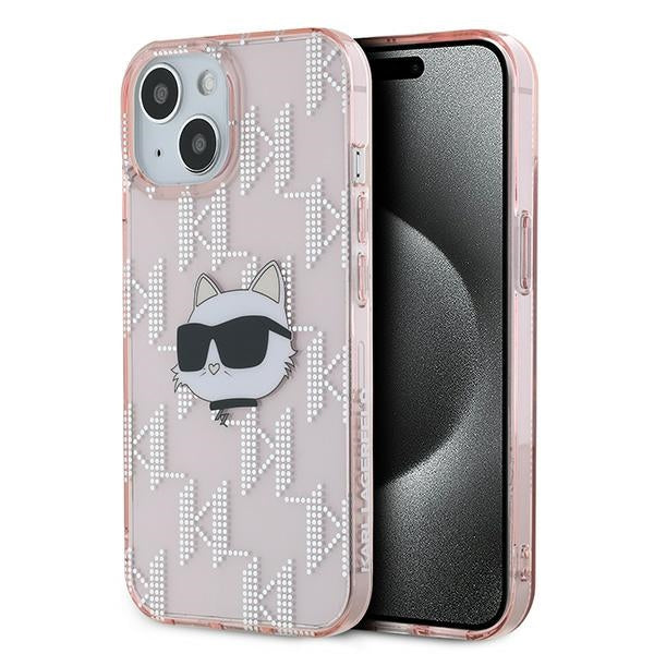 Tok Apple iPhone 14-hez, Karl Lagerfeld, IML Luxury Monogram Choupette's Head, Rózsaszín