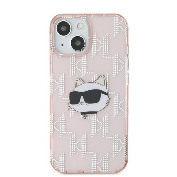 Tok Apple iPhone 14-hez, Karl Lagerfeld, IML Luxury Monogram Choupette's Head, Rózsaszín