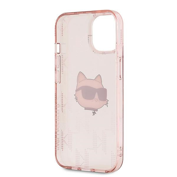 Tok Apple iPhone 14-hez, Karl Lagerfeld, IML Luxury Monogram Choupette's Head, Rózsaszín