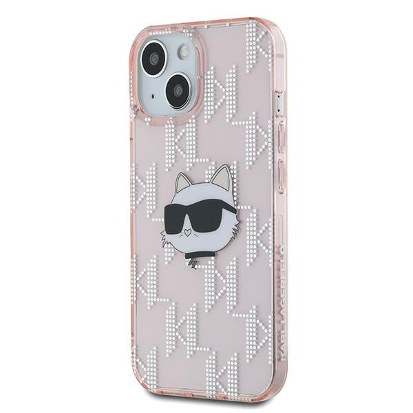 Tok Apple iPhone 14-hez, Karl Lagerfeld, IML Luxury Monogram Choupette's Head, Rózsaszín