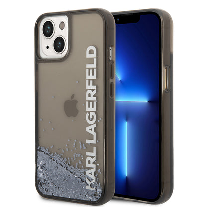 Tok Apple iPhone 14-hez, Karl Lagerfeld, Liquid Glitter KL Logo, Fekete