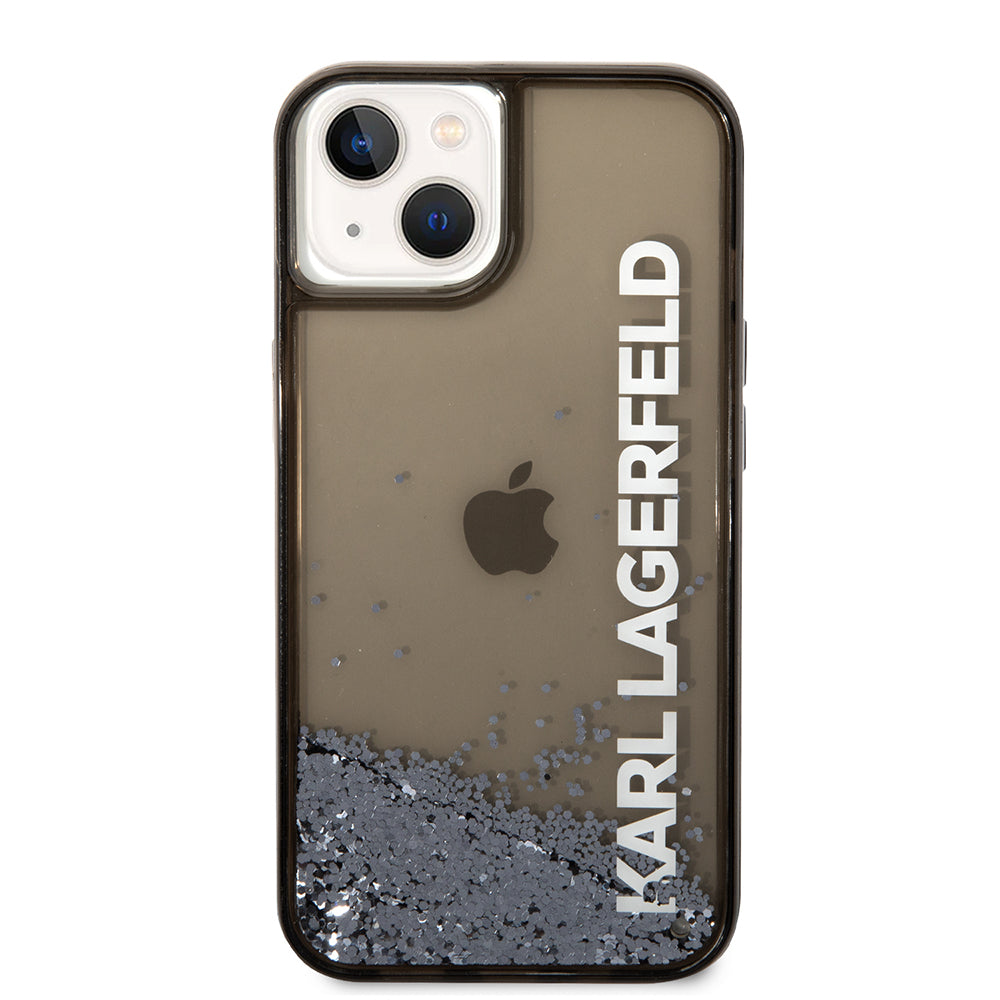 Tok Apple iPhone 14-hez, Karl Lagerfeld, Liquid Glitter KL Logo, Fekete