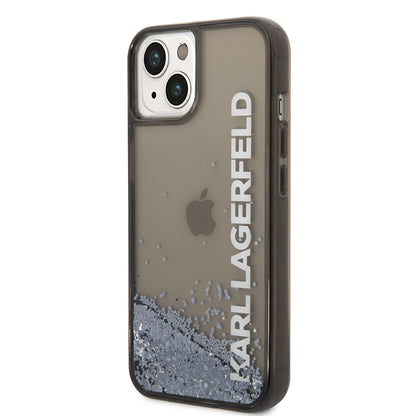 Tok Apple iPhone 14-hez, Karl Lagerfeld, Liquid Glitter KL Logo, Fekete