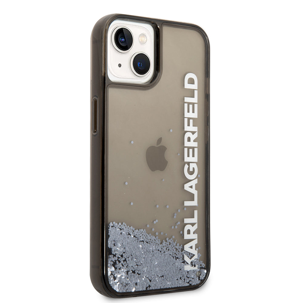 Tok Apple iPhone 14-hez, Karl Lagerfeld, Liquid Glitter KL Logo, Fekete
