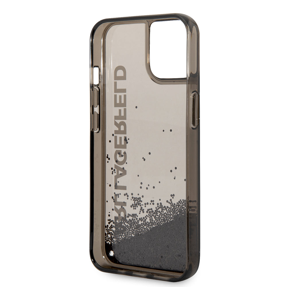 Tok Apple iPhone 14-hez, Karl Lagerfeld, Liquid Glitter KL Logo, Fekete