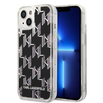Tok Apple iPhone 14-hez, Karl Lagerfeld, Liquid Glitter Monogram, Fekete