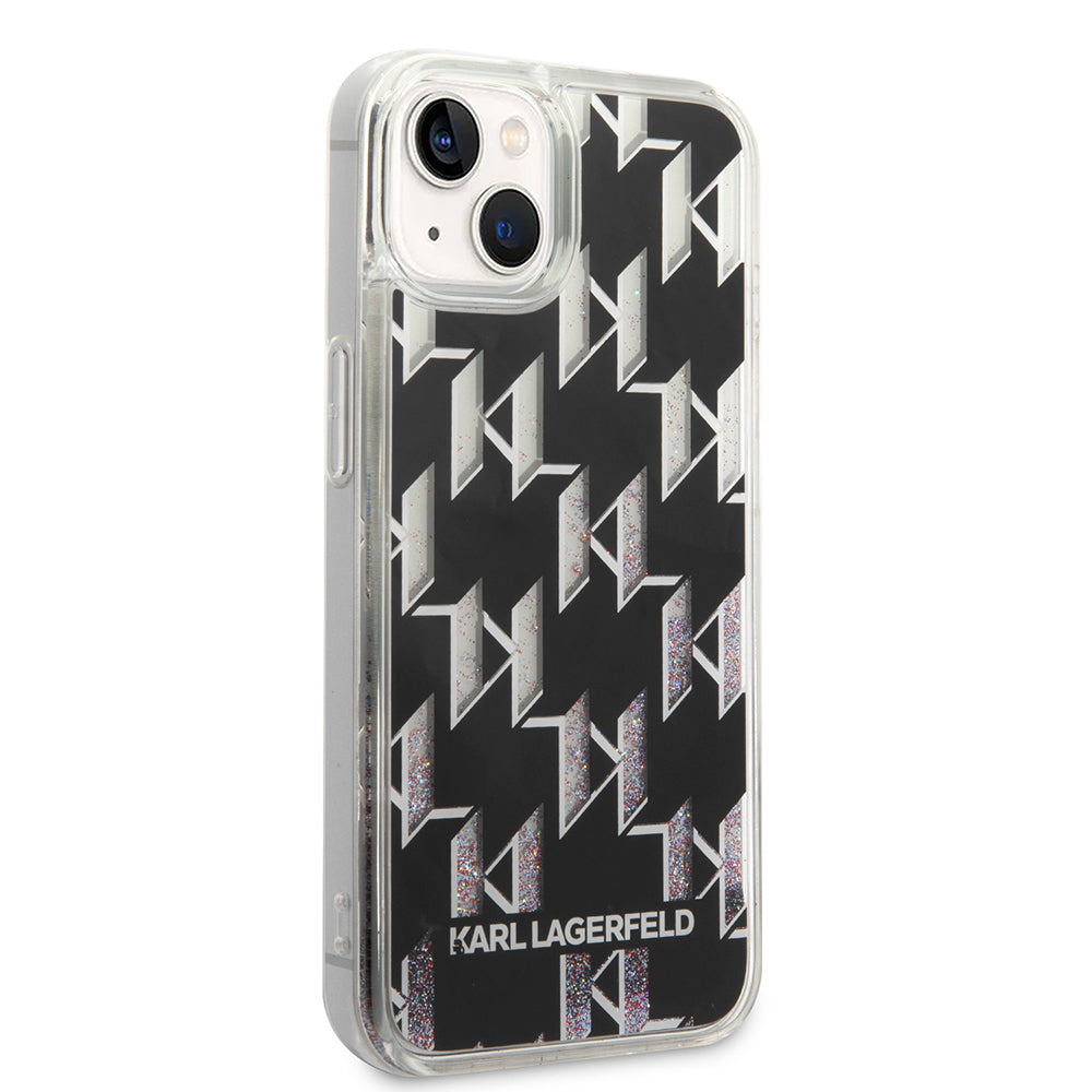 Tok Apple iPhone 14-hez, Karl Lagerfeld, Liquid Glitter Monogram, Fekete