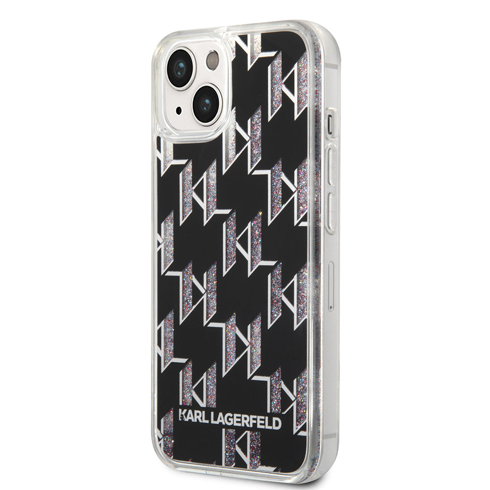 Tok Apple iPhone 14-hez, Karl Lagerfeld, Liquid Glitter Monogram, Fekete