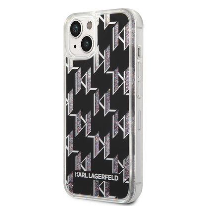 Tok Apple iPhone 14-hez, Karl Lagerfeld, Liquid Glitter Monogram, Fekete