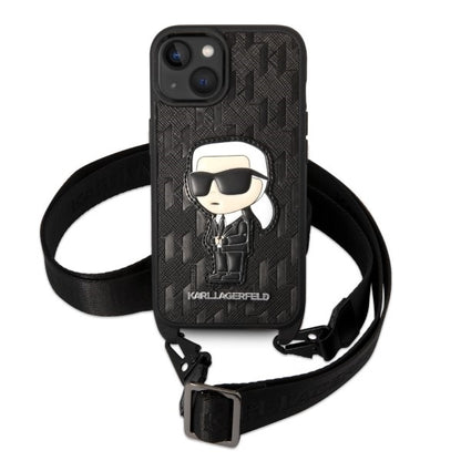 Tok Apple iPhone 14-hez, Karl Lagerfeld, Monogram Ikonik Karl, Fekete