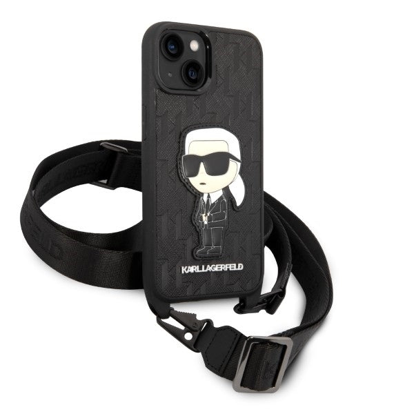 Tok Apple iPhone 14-hez, Karl Lagerfeld, Monogram Ikonik Karl, Fekete