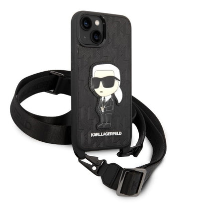 Tok Apple iPhone 14-hez, Karl Lagerfeld, Monogram Ikonik Karl, Fekete