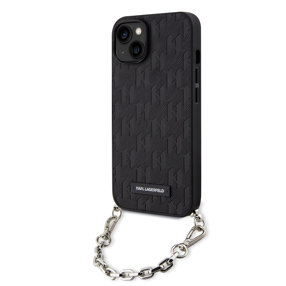 Tok Apple iPhone 14-hez, Karl Lagerfeld, Saffiano Monogram Chain, Fekete