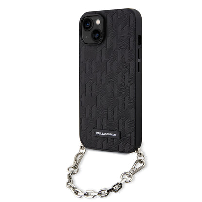 Tok Apple iPhone 14-hez, Karl Lagerfeld, Saffiano Monogram Chain, Fekete