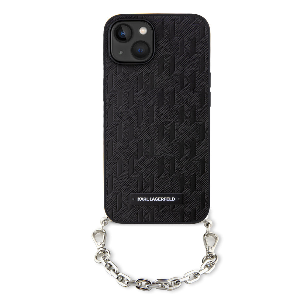 Tok Apple iPhone 14-hez, Karl Lagerfeld, Saffiano Monogram Chain, Fekete