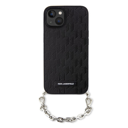 Tok Apple iPhone 14-hez, Karl Lagerfeld, Saffiano Monogram Chain, Fekete