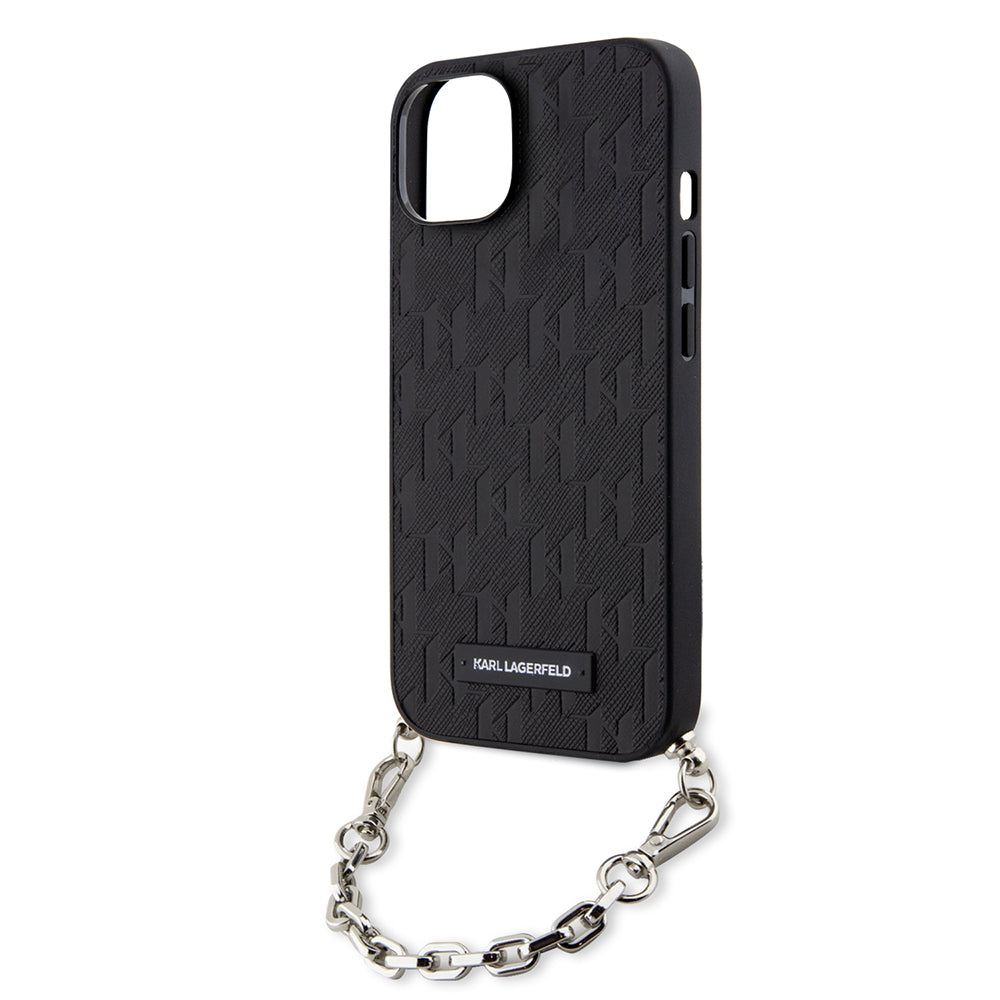 Tok Apple iPhone 14-hez, Karl Lagerfeld, Saffiano Monogram Chain, Fekete