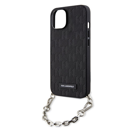 Tok Apple iPhone 14-hez, Karl Lagerfeld, Saffiano Monogram Chain, Fekete