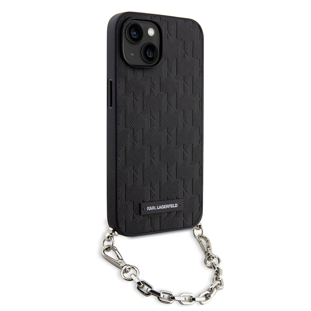 Tok Apple iPhone 14-hez, Karl Lagerfeld, Saffiano Monogram Chain, Fekete