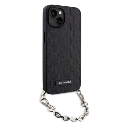 Tok Apple iPhone 14-hez, Karl Lagerfeld, Saffiano Monogram Chain, Fekete