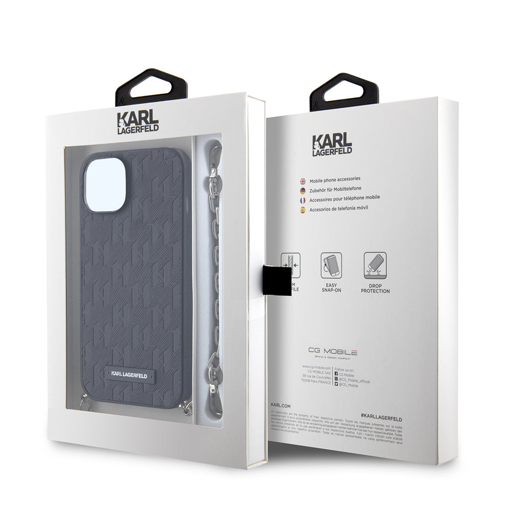 Tok Apple iPhone 14-hez, Karl Lagerfeld, Saffiano Monogram Chain, Fekete