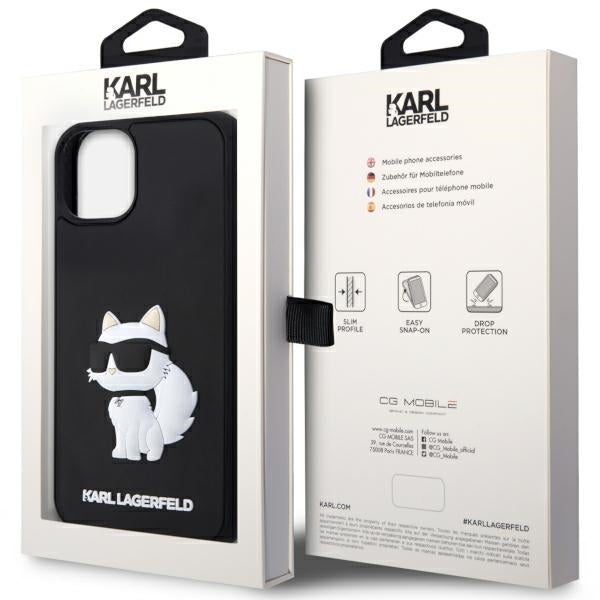 Tok a Apple iPhone 14 Plus-hoz, Karl Lagerfeld, 3D Rubber Choupette, Fekete