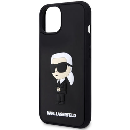 Tok Apple iPhone 14 Plus-hoz, Karl Lagerfeld, 3D Rubber Ikonik Karl, Fekete