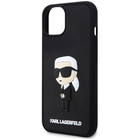 Tok Apple iPhone 14 Plus-hoz, Karl Lagerfeld, 3D Rubber Ikonik Karl, Fekete