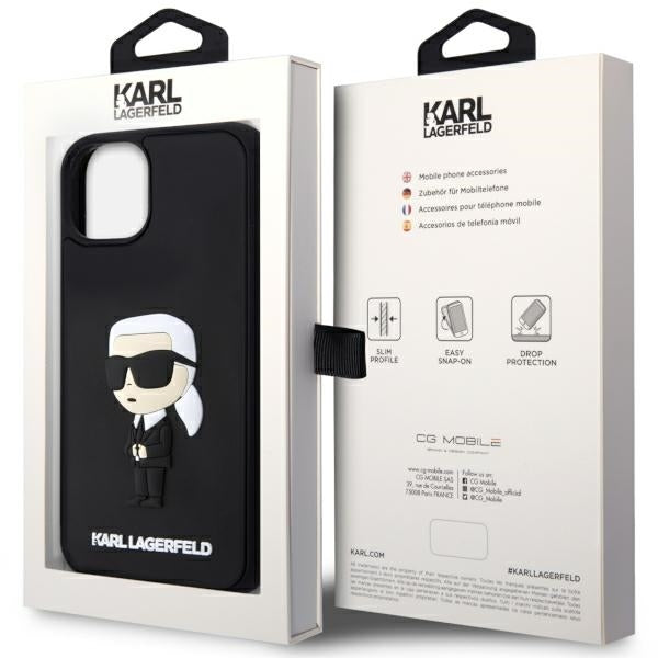 Tok Apple iPhone 14 Plus-hoz, Karl Lagerfeld, 3D Rubber Ikonik Karl, Fekete