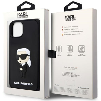 Tok Apple iPhone 14 Plus-hoz, Karl Lagerfeld, 3D Rubber Ikonik Karl, Fekete