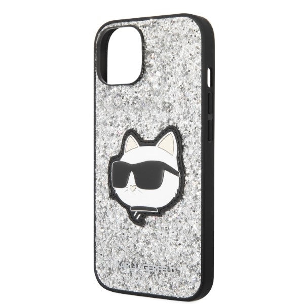 Tok Apple iPhone 14 Plus-hoz, Karl Lagerfeld, Glitter Choupette Patch, Ezüst