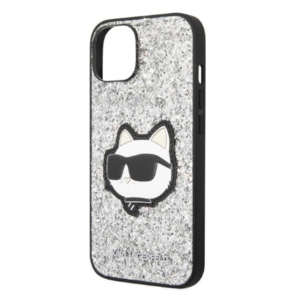 Tok Apple iPhone 14 Plus-hoz, Karl Lagerfeld, Glitter Choupette Patch, Ezüst