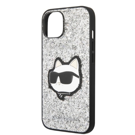 Tok Apple iPhone 14 Plus-hoz, Karl Lagerfeld, Glitter Choupette Patch, Ezüst