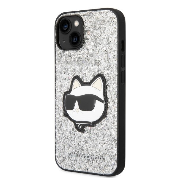 Tok Apple iPhone 14 Plus-hoz, Karl Lagerfeld, Glitter Choupette Patch, Ezüst