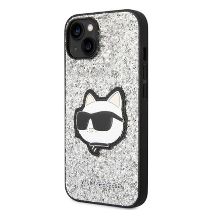 Tok Apple iPhone 14 Plus-hoz, Karl Lagerfeld, Glitter Choupette Patch, Ezüst