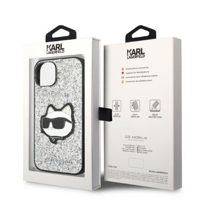 Tok Apple iPhone 14 Plus-hoz, Karl Lagerfeld, Glitter Choupette Patch, Ezüst