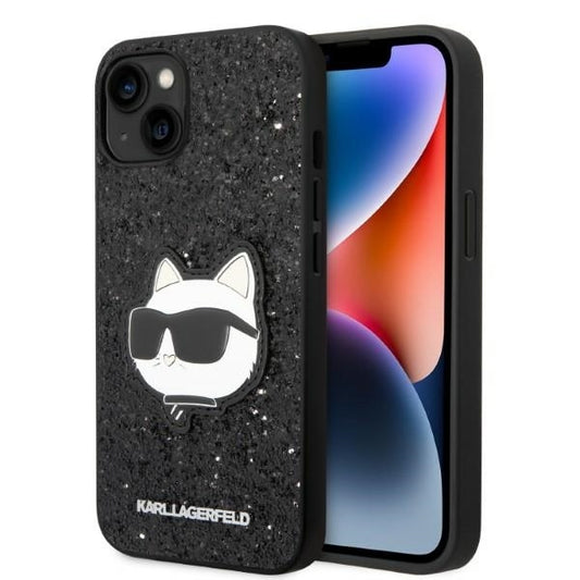 Tok Apple iPhone 14 Plus-hoz, Karl Lagerfeld, Glitter Choupette Patch, Fekete