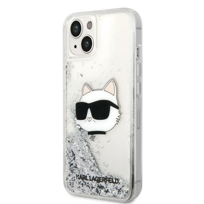 Tok Apple iPhone 14 Plus-hoz, Karl Lagerfeld, Glitter Choupette's Head, Ezüst