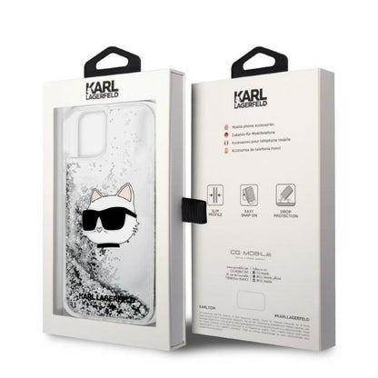 Tok Apple iPhone 14 Plus-hoz, Karl Lagerfeld, Glitter Choupette's Head, Ezüst