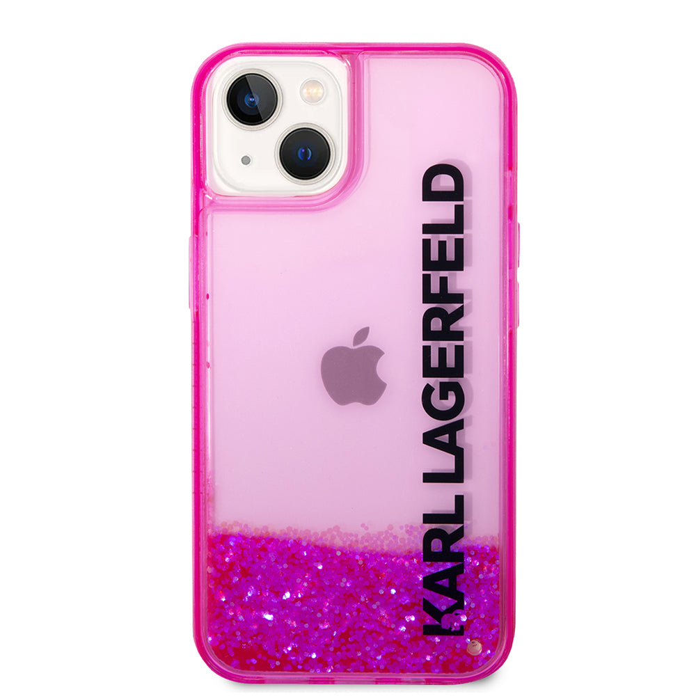 Tok Apple iPhone 14 Plus-hoz, Karl Lagerfeld, Liquid Glitter KL Logo, Rózsaszín