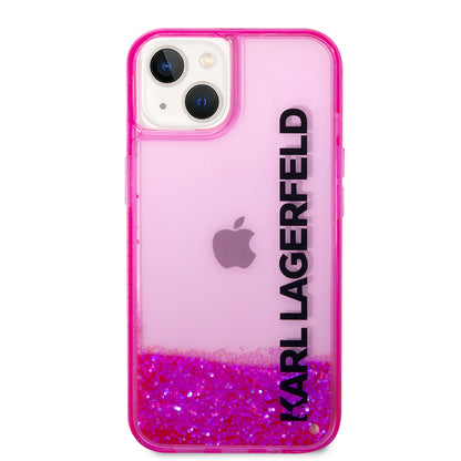 Tok Apple iPhone 14 Plus-hoz, Karl Lagerfeld, Liquid Glitter KL Logo, Rózsaszín
