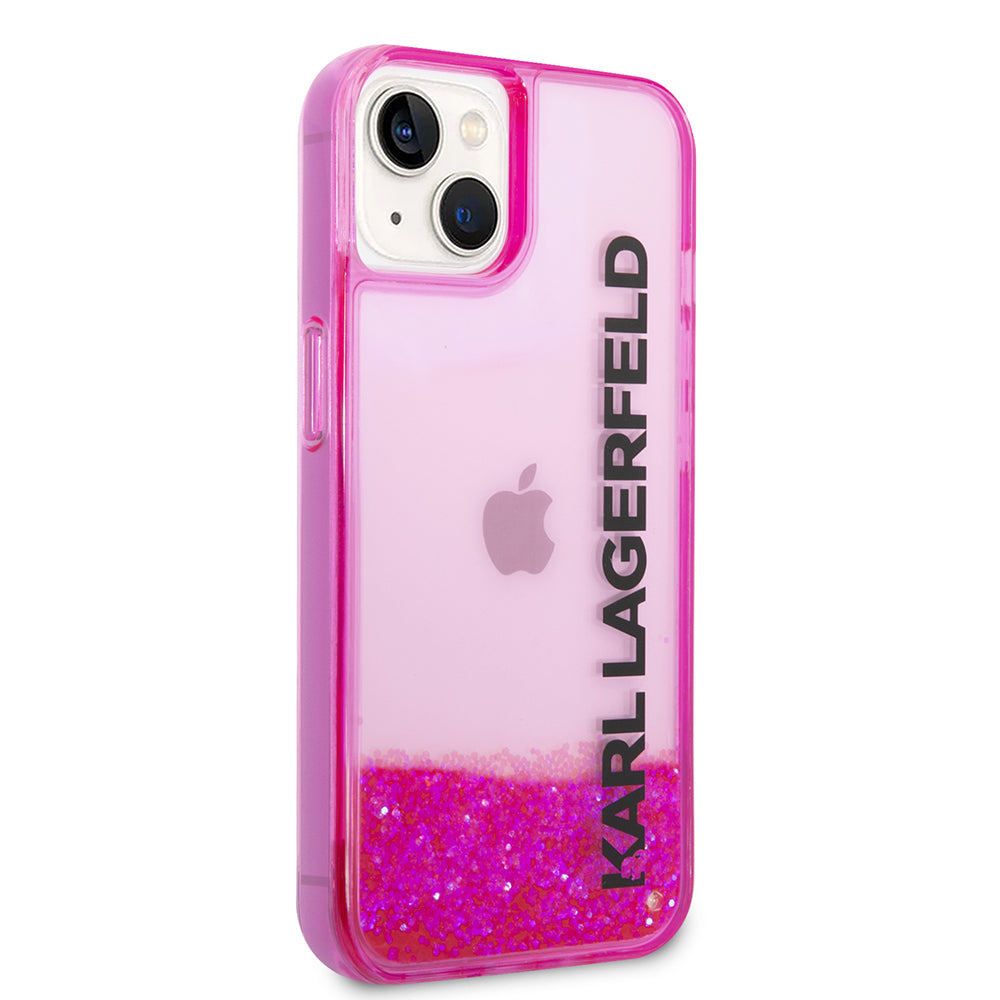 Tok Apple iPhone 14 Plus-hoz, Karl Lagerfeld, Liquid Glitter KL Logo, Rózsaszín