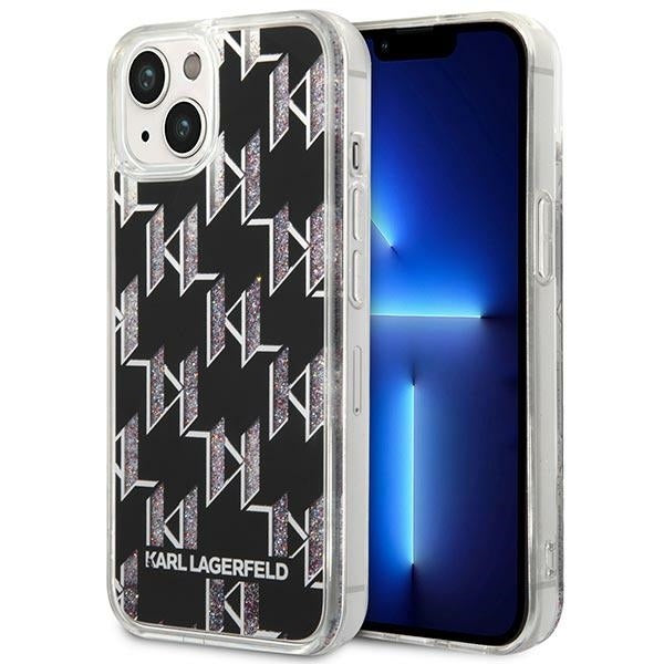 Tok a Apple iPhone 14 Plus-hoz, Karl Lagerfeld, Liquid Glitter Monogram, Fekete
