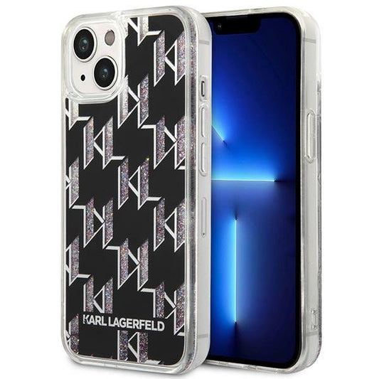 Tok a Apple iPhone 14 Plus-hoz, Karl Lagerfeld, Liquid Glitter Monogram, Fekete